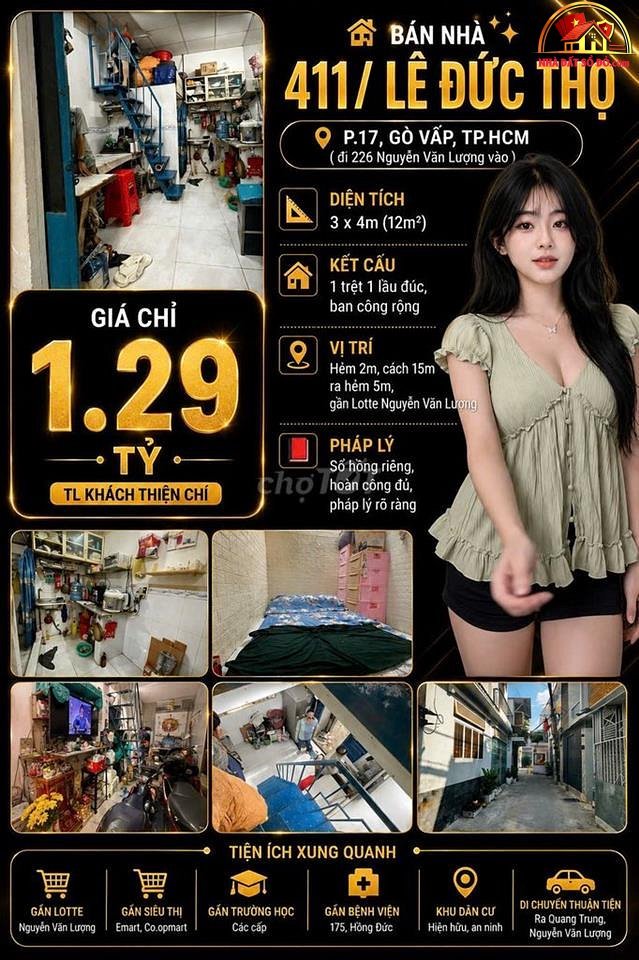 Nhà đẹp hẻm 2m gần chợ – 10m² – 1.55 t… – Bán nhà trong ngõ, hẻm Quận Gò Vấp – TP Hồ Chí Minh giá Dưới 3 tỷ