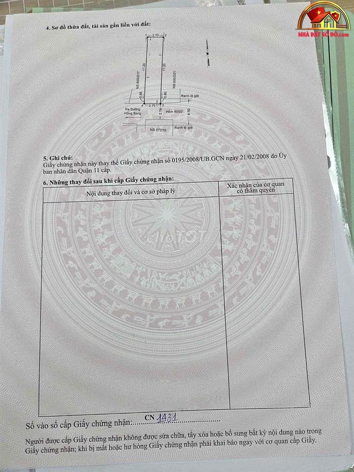 Bán nhà đất sổ đỏ 600/2/19 Hồng Bàng Quận 11 TP.HCM
