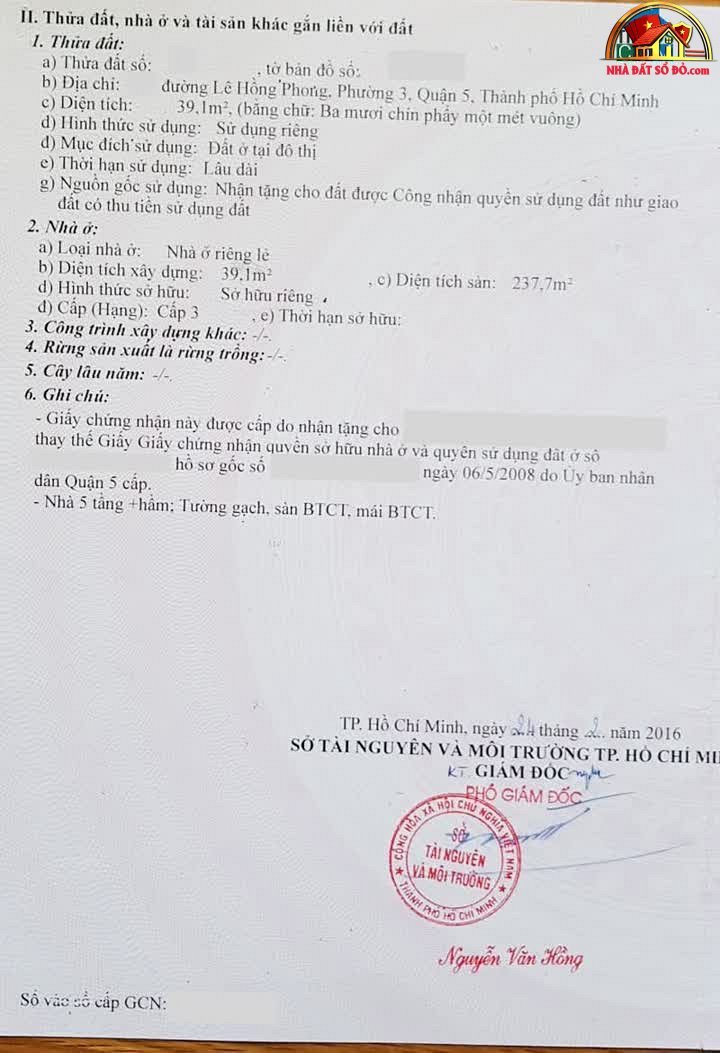 Bán nhà mặt phố Lê Hồng Phong Quận 5 TP.HCM, 51m2, giá 26 tỷ