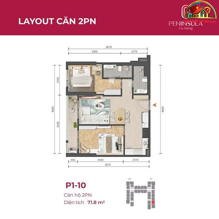 Bất động sản sổ đỏ Sơn Trà Đà Nẵng – Căn hộ Peninsula giá 3.3 tỷ, 63m²