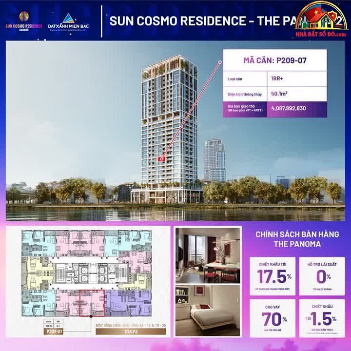 Bất động sản sổ đỏ Ngũ Hành Sơn Đà Nẵng căn hộ Sun Cosmo Residence 4 tỷ 50m²