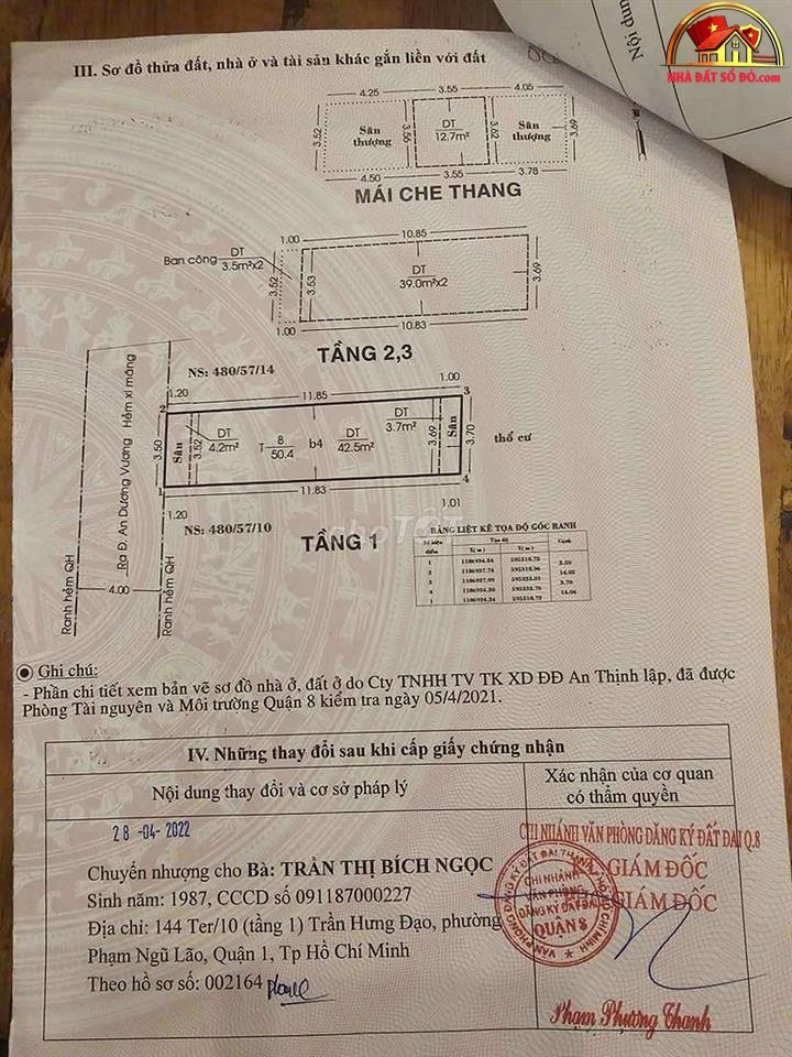 Bán nhà mặt tiền sổ đỏ Quận 6, TP.HCM giá 8.9 tỷ