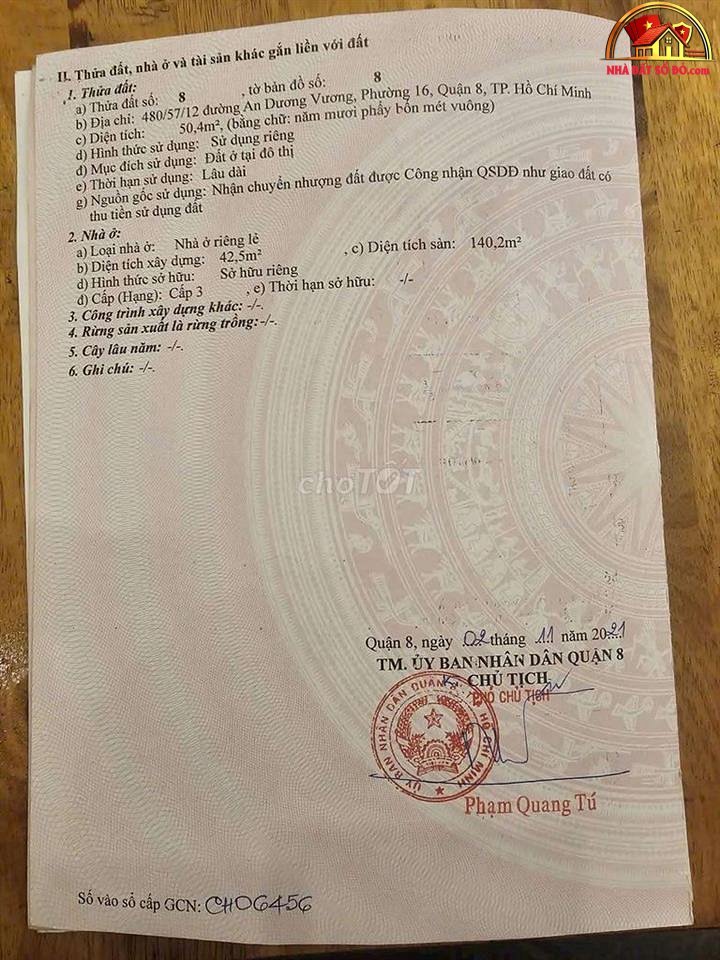 Bán nhà mặt tiền sổ đỏ Quận 6, TP.HCM giá 8.9 tỷ