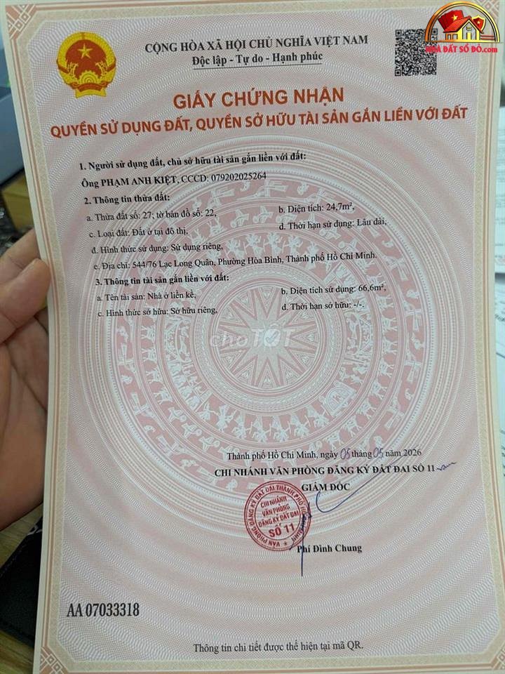 Nhà đất sổ đỏ 544/72 Lạc Long Quân Quận 11 TP.HCM giá 4.9 tỷ