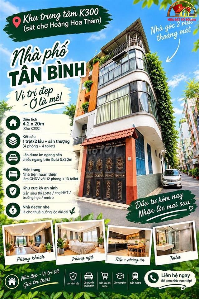 Nhà đất sổ đỏ bán tại Hoàng Hoa Thám, Tân Bình, TP.HCM – 100m2, 15.3 tỷ