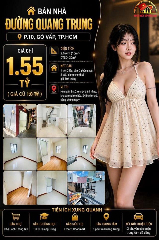 Nhà đẹp hẻm 2m gần chợ – 10m² – 1.55 t… – Bán nhà trong ngõ, hẻm Quận Gò Vấp – TP Hồ Chí Minh giá Dưới 3 tỷ