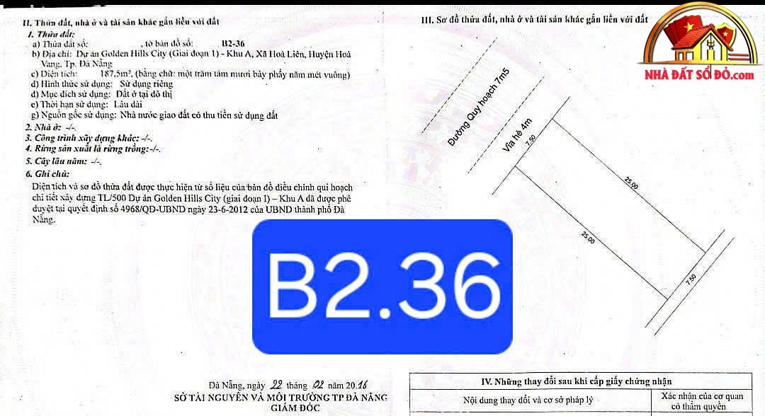 Bán đất đường 7,5m – Hòa Hiệp Nam – Đà Nẵng – 5,1 tỷ