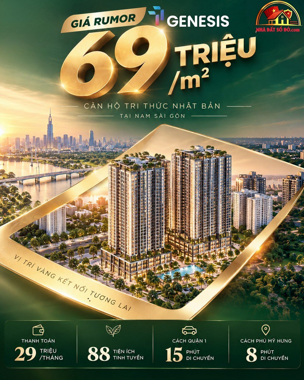 Căn hộ sổ đỏ tại Nam Sài Gòn gần Phú Mỹ Hưng giá 2.43 tỷ