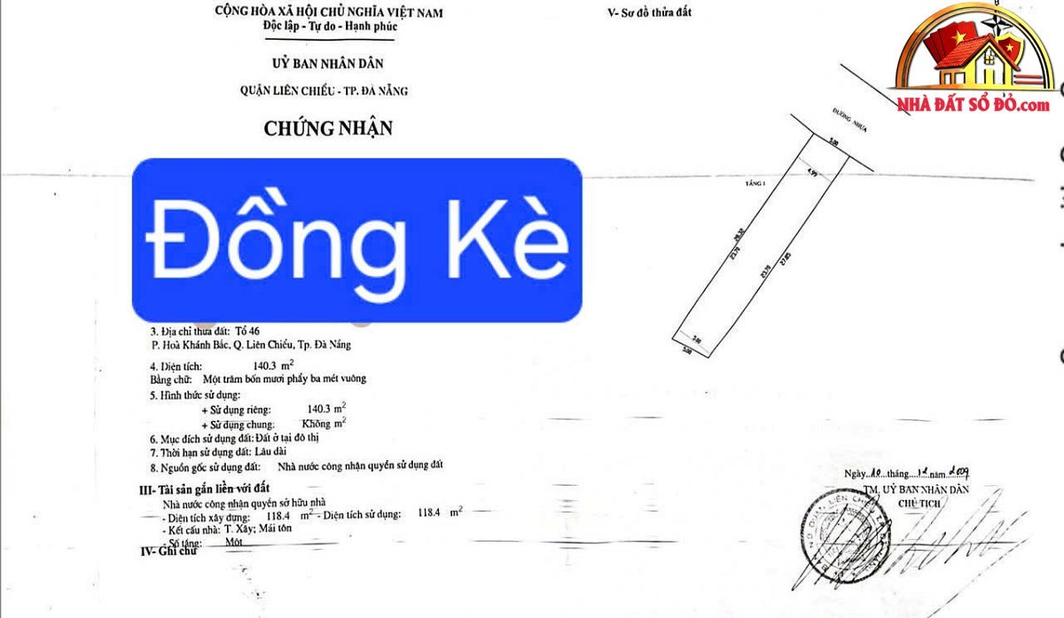 Bán đất mặt tiền đường Đồng Kè Hòa Khánh Đà Nẵng 6 tỷ 140m2